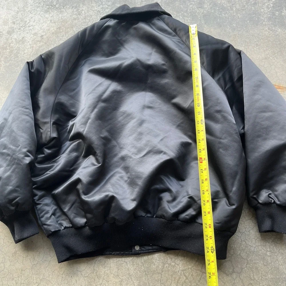 Vintage Cougars Satin Bomber Jacket Black Orange Varsity Quilted Snap Front XL